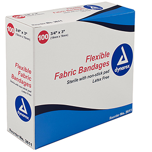 Adhesive Fabric Bandages  Sterile, 1" x 3", 24/100/Cs